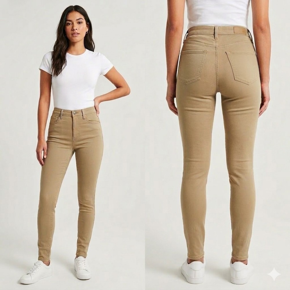Hollister High-Rise Skinny Jeans 7R W28 L30 Khaki Tan Stretch Denim Casual